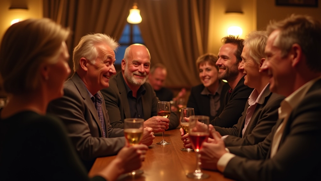 Community members enjoying drinks and conversation at a social music gathering