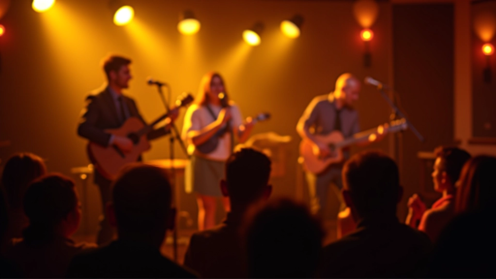 Live band performing at intimate Irish venue with warm stage lighting and engaged audience