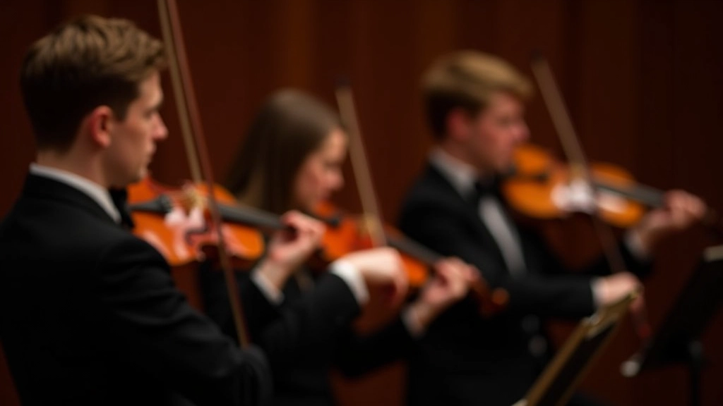 String quartet musicians performing together with violins and cello, focused concentration, elegant stage lighting