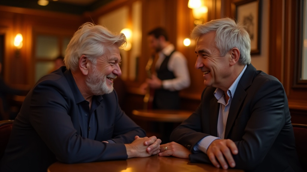 Group of mature adults enjoying conversation at a live music event in a warmly lit Irish pub setting